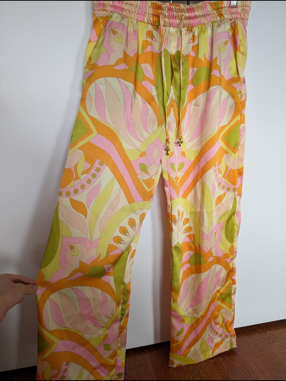 Zara Wide-Leg Drawstring Pants Multicolor Paisley Print Women's Size Small